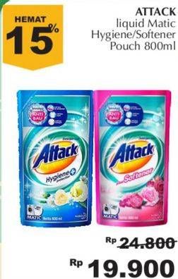 Promo Harga ATTACK Detergent Liquid Hygiene Plus Protection, Plus Softener 800 ml - Giant