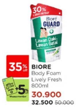 Promo Harga Biore Guard Body Foam Lively Refresh 800 ml - Watsons