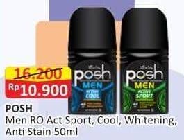 Promo Harga Posh Deo Roll On Men Active Sport, Men Active Cool, Anti Stain, Whitening 50 ml - Alfamart
