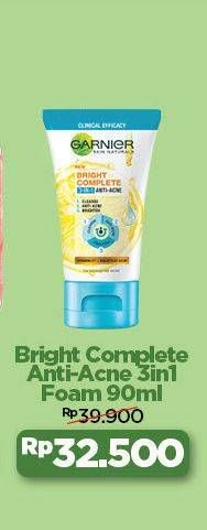 Promo Harga GARNIER Bright Complete 3-in-1 Anti Acne Facial Wash 90 ml - Alfamart