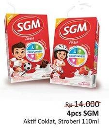 Promo Harga SGM Aktif Susu Cair Chocolate, Strawberry per 4 pcs 110 ml - Alfamidi