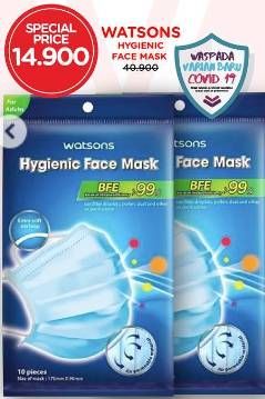 Promo Harga Watsons Hygienic Face Mask 10 pcs - Watsons