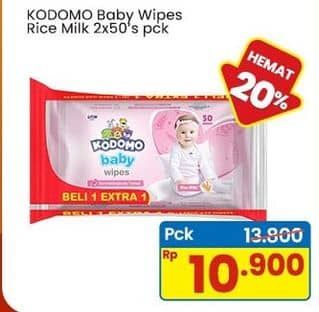 Promo Harga Kodomo Baby Wipes Rice Milk Pink 50 pcs - Indomaret