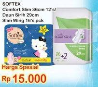 Promo Harga SOFTEX Pembalut Wanita Comfort Slim 36cm 12s / Daun Sirih Slim Wing 29cm 16s  - Indomaret