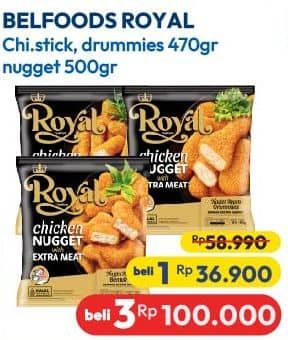 Promo Harga Belfoods Royal Nugget Chicken Nugget Stick, Chicken Nugget Drummies, Chicken Nugget S 470 gr - Hypermart