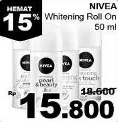 Promo Harga NIVEA Deo Roll On Silk Touch, Pearl Beauty, Extra Whitening, Happy Shave 50 ml - Giant