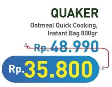 Promo Harga Quaker Oatmeal Quick Cooking, Instant 800 gr - Hypermart