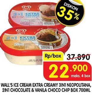 Promo Harga WALLS Ice Cream Neopolitana, Chocolate Vanilla With Chocolate Chip 700 ml - Superindo