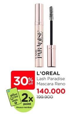 Loreal Voluminous Lash Paradise  Diskon 29%, Harga Promo Rp140.000, Harga Normal Rp199.900, Khusus Member 2x Point