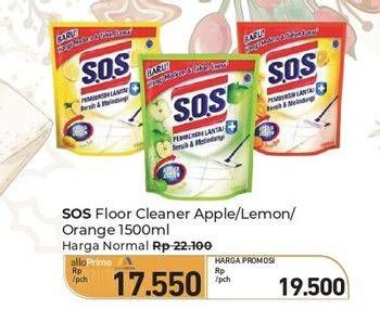 Promo Harga SOS Pembersih Lantai Apple, Lemon Fresh, Lemon Twist, Orange 1500 ml - Carrefour