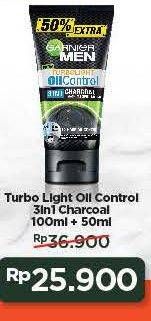 Promo Harga GARNIER MEN Turbo Light Oil Control Facial Foam 3in1 Charcoal 100 ml - Alfamart