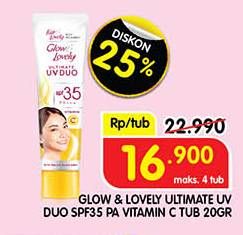 Promo Harga Glow & Lovely (fair & Lovely) Ultimate UV Duo Vitamin C SPF 35 Pa+++  20 gr - Superindo