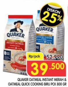 Promo Harga Quaker Oatmeal Instant, Quick Cooking 800 gr - Superindo