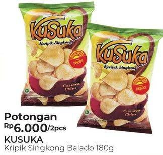 Promo Harga KUSUKA Keripik Singkong Balado per 2 pouch 180 gr - Alfamart