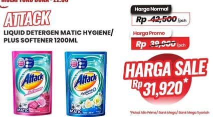 Promo Harga Attack Detergent Liquid Hygiene Plus Protection, Plus Softener 1200 ml - Carrefour