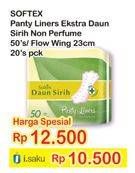 Promo Harga SOFTEX Panty Liners Daun Sirih 50s / Flow Wing  23cm 20s  - Indomaret