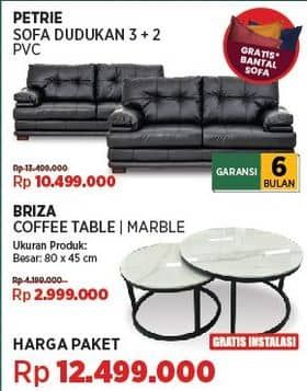 Promo Harga Petrie Sofa 2 + 3 PVC + Briza Coffe Table | Marble  - COURTS