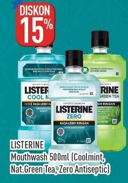 Promo Harga Listerine Mouthwash Antiseptic Cool Mint, Natural Green Tea, Zero 500 ml - Hypermart