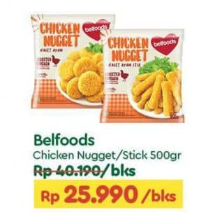 Promo Harga Belfoods Nugget Chicken Nugget Stick, Chicken Nugget 500 gr - TIP TOP