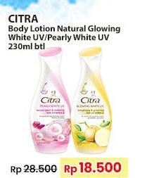 Promo Harga Citra Hand & Body Lotion Pearly White UV Korean Pearl Mulberry, Natural Glowing White UV Bengkoang Green Tea 230 ml - Indomaret