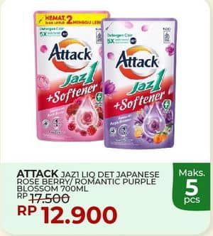 Promo Harga Attack Jaz1 DeterGel +Softener Japanese Rose Berry, +Softener Romantic Purple Blossom 700 ml - Yogya