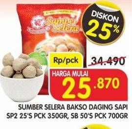 Promo Harga SUMBER SELERA Bakso Sapi SP2, SB 350 gr - Superindo