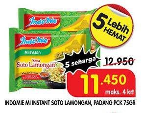 Promo Harga INDOMIE Mi Kuah Soto Lamongan, Soto Padang 75 gr - Superindo