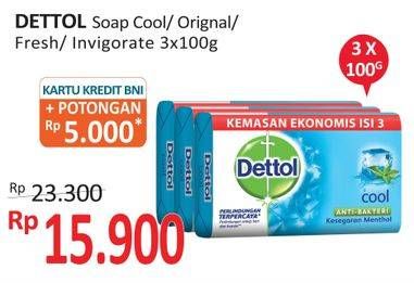 Promo Harga DETTOL Bar Soap Cool, Original, Fresh, Invigorate 100 gr - Alfamidi