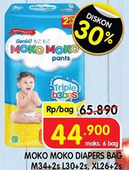 Promo Harga Genki Moko Moko Pants XL26+2, M34+2, L30+2 28 pcs - Superindo