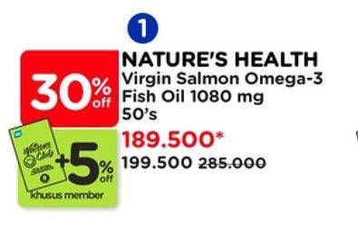 Promo Harga Natures Health Virgin Salmon Omega-3 Fish Oil 50 pcs - Watsons