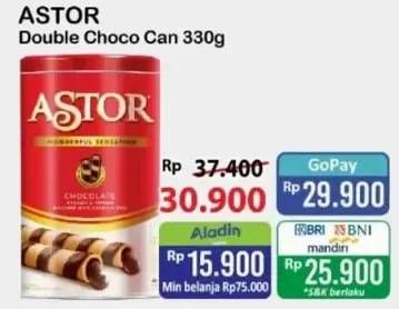 Promo Harga Astor Wafer Roll Double Chocolate 330 gr - Alfamart