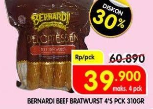 Promo Harga BERNARDI Delicatessen Sausage Beef Bratwurst With Cheese 310 gr - Superindo