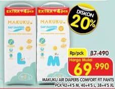Promo Harga Makuku Comfort Fit Diapers Pants L40+4, XL38+4, M42+4 42 pcs - Superindo
