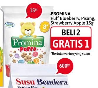 Promo Harga PROMINA Puffs Blueberry, Strawberry Apple, Pisang 15 gr - Alfamidi