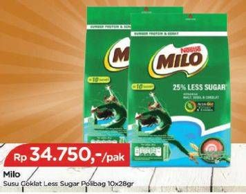 Promo Harga MILO ActivGo Reguler Less Sugar per 10 sachet 28 gr - TIP TOP