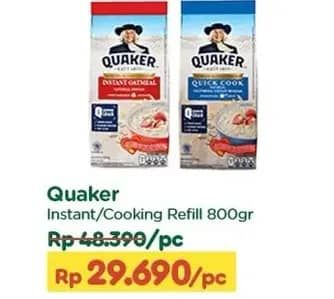 Promo Harga Quaker Oatmeal Instant, Quick Cooking 800 gr - TIP TOP