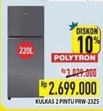 Promo Harga Polytron Kulkas 2 Pintu Belleza Jumbo 220 Liter PRW 23ZS  - Hypermart