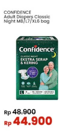 Promo Harga Confidence Adult Classic Night Ekstra Serap & Kering L7, M8, XL6 6 pcs - Indomaret