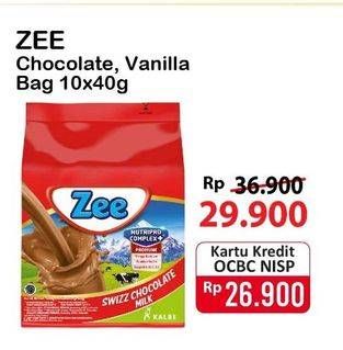 Promo Harga ZEE Susu Bubuk Swizz Chocolate, Vanilla Twist per 10 sachet 40 gr - Alfamart