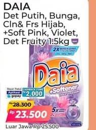 Promo Harga Daia Deterjen Bubuk Putih, Bunga, Clean Fresh Hijab, + Softener Pink, + Softener Violet 1500 gr - Alfamart