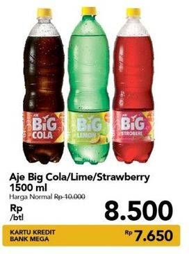 Promo Harga AJE BIG COLA Minuman Soda Cola, Lime, Strawberry 1500 ml - Carrefour