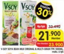 Promo Harga V-soy Soya Bean Milk Original, Multi Grain 1000 ml - Superindo