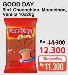 Promo Harga Good Day Instant Coffee 3 in 1 Chococinno, Mocacinno, Vanilla Latte per 10 sachet 20 gr - Alfamart