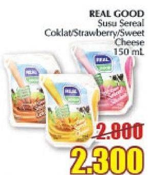 Promo Harga REAL GOOD Susu UHT Cereal Choco, Cereal Strawberry, Sweet Cheese 150 ml - Giant