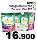 Promo Harga RINSO Anti Noda Detergen Bubuk 770gr/Liquid Detergen 750ml  - Giant