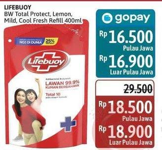 Promo Harga Lifebuoy Body Wash Total 10, Lemon Fresh, Mild Care, Cool Fresh 400 ml - Alfamidi