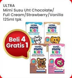 Promo Harga Ultra Mimi Susu UHT Cokelat, Full Cream, Stroberi, Vanila 125 ml - Indomaret