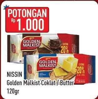 Promo Harga NISSIN Golden Malkist Chocolate, Butter Cream 120 gr - Hypermart