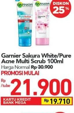 Promo Harga GARNIER Sakura White/ Pure Acne Multi Scrub 100 mL  - Carrefour