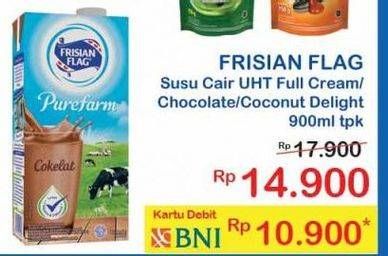 Promo Harga FRISIAN FLAG Susu UHT Purefarm Cokelat, Full Cream, Coconut Delight 900 ml - Indomaret